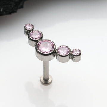 Detail View 1 of Implant Grade Titanium OneFit Threadless Journey Sparkle Curve Top Flat Back Stud Labret-Pink